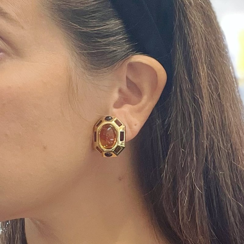 Estate Verdura Citrine & Rhodalite Garnet Clip On Earrings